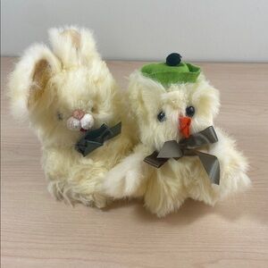 Vintage Plush Bunny and Chick Set with Bows Made with Real Fur